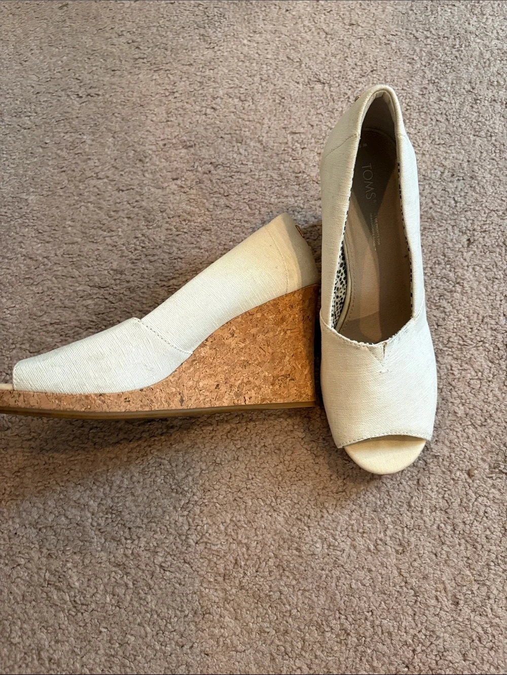 TOMS Cream Open-Toe Canvas Wedges